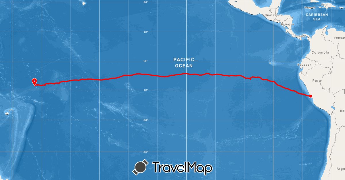 TravelMap itinerary: rowing in Peru, Tokelau (Oceania, South America)