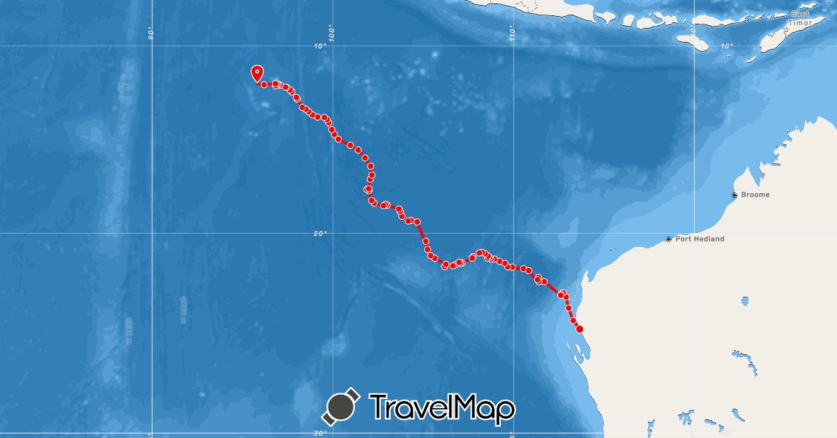 TravelMap itinerary: rowing in Cocos (Keeling) Islands (Asia)